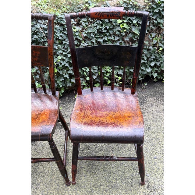 Mid 19th Century Paint Decorated Spindle Back Chairs - A Pair For Sale - Image 4 of 12