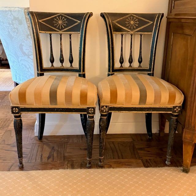 Pair Italian Neo Classical Painted Side Chairs For Sale - Image 10 of 10