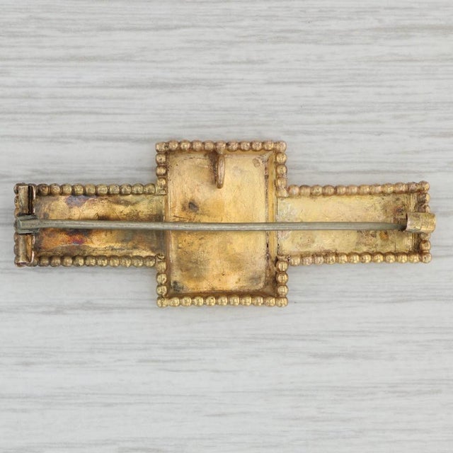 Figurative Antique 1800s Bar Brooch Tri-Toned 12-18k Gold Silver Figural Floral Pin For Sale - Image 3 of 4