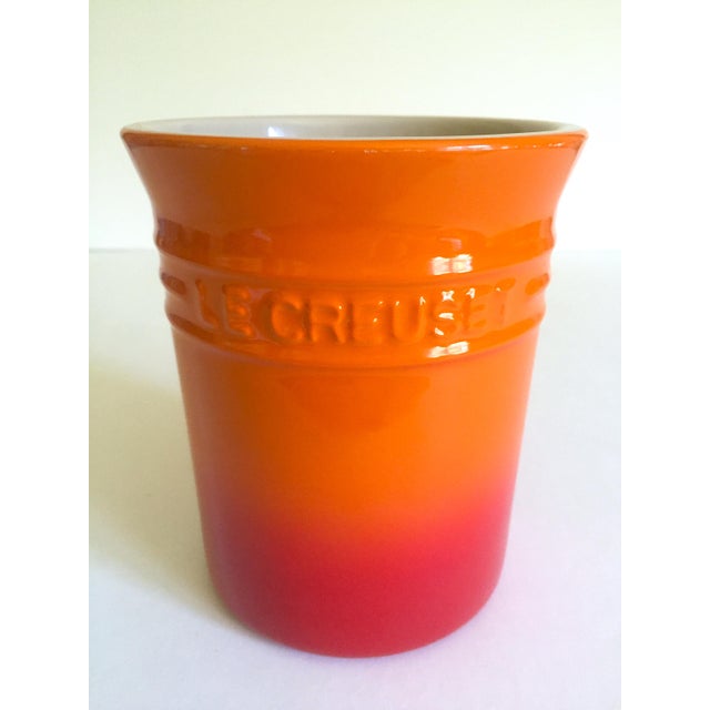 Le Creuset Volcanic Orange Red Stoneware Ceramic Utensil Holder Crock