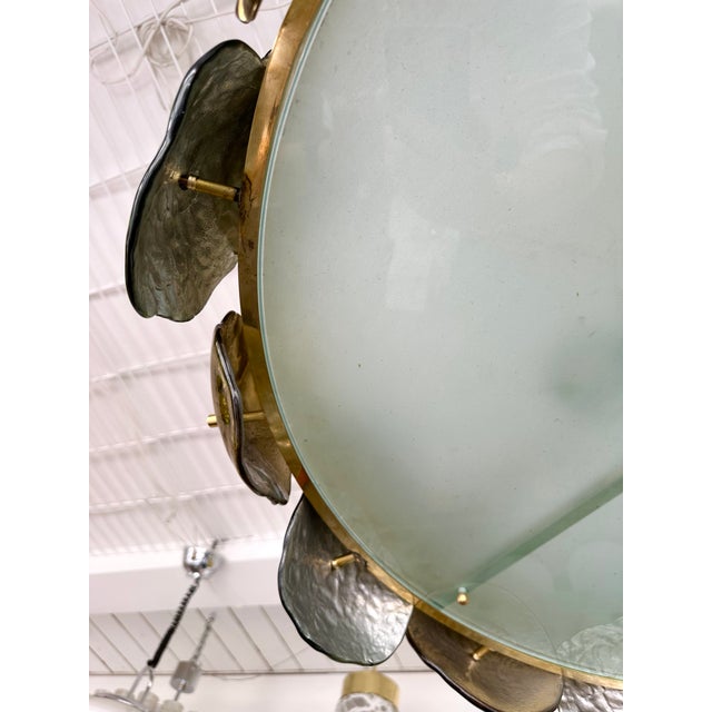 Contemporary Water Lily Chandelier Brass and Murano Glass , Italy For Sale - Image 12 of 12