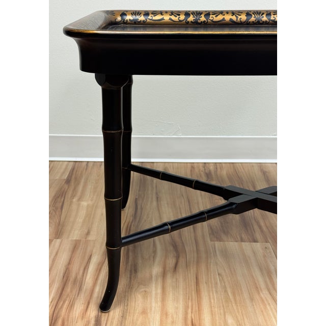 Wood Vintage Chinoiserie Style Tray Top Coffee Table W/ Faux Bamboo Legs For Sale - Image 7 of 10