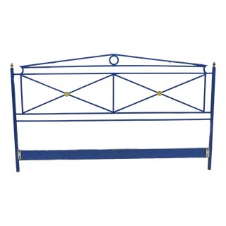 Vintage Italian Neoclassical Wrought Iron & Brass X-Frame King Sz Bed Headboard For Sale