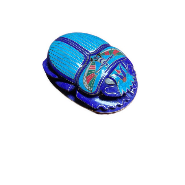 Metal Royal Handmade Egyptian Pharaonic Scarab - Lapis & Turquoise Inlay For Sale - Image 7 of 9