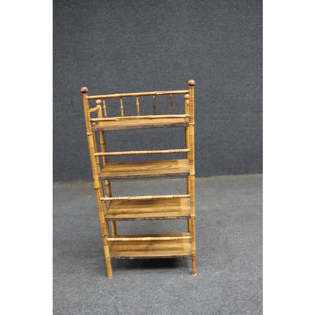 Tan Victorian Burnt Bamboo and Quarter-Sawn Oak Etagere For Sale - Image 8 of 10