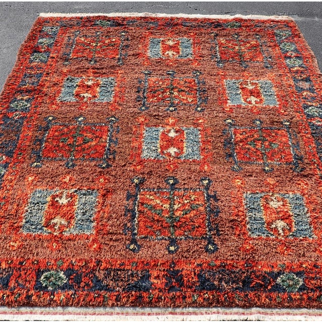 Red Vintage Turkish Tulu Rug With Bold Red Field and Blue Geometric Motifs For Sale - Image 8 of 12