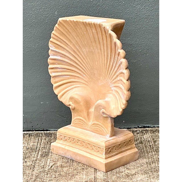 Camel Vintage Eco-Plaster Clam Shell Console Pedestal For Sale - Image 8 of 12