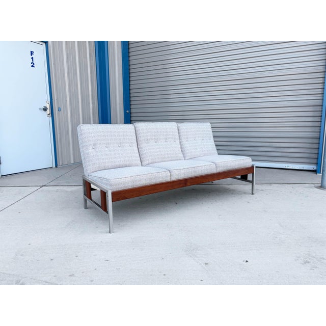 Mid-Century Modern 1960s Mid Century Walnut and Aluminum Sofa For Sale - Image 3 of 9