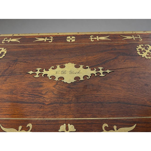 Traditional English Regency Brass-Inlaid Rosewood Lap Desk and Dressing Case, Circa 1820 For Sale - Image 3 of 11