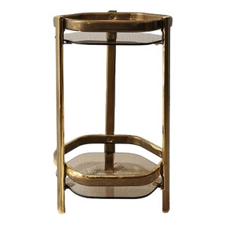 Vintage Hollywood Regency Side Table in Gold and Smoked Glass, 1970s For Sale
