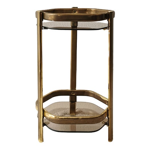 Vintage Hollywood Regency Side Table in Gold and Smoked Glass, 1970s For Sale