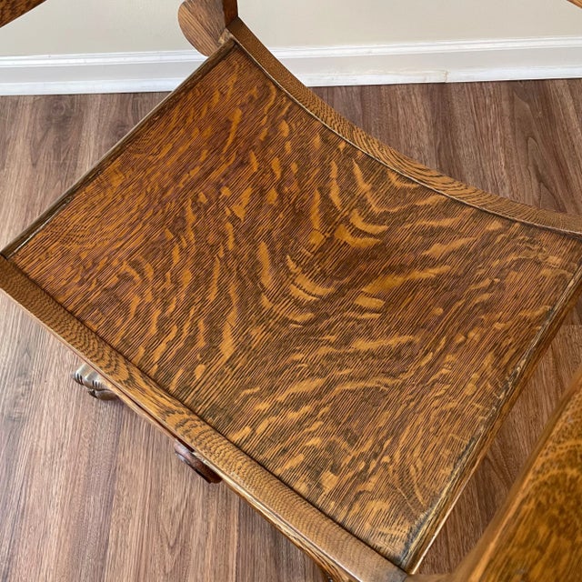 Sienna Late 19th Century Stomps and Burkhardt Co. Carved Oak Savonarola Chair For Sale - Image 8 of 12