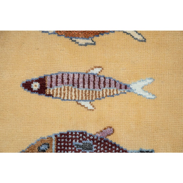 Koi Fish Yellow Hand Knotted Runner Rug 2.6x12Ft. For Sale - Image 6 of 15