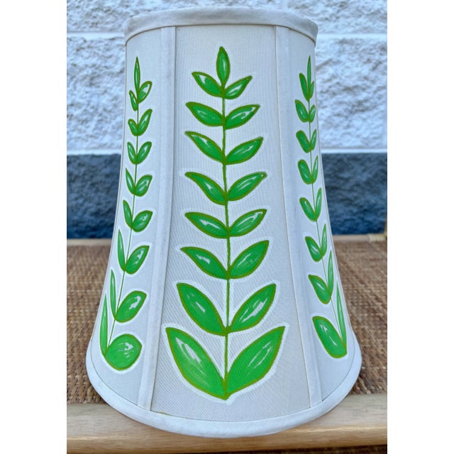 Vertical Green Leaf Motif Hand Painted Botanical Lampshade For Sale In Charleston - Image 6 of 12