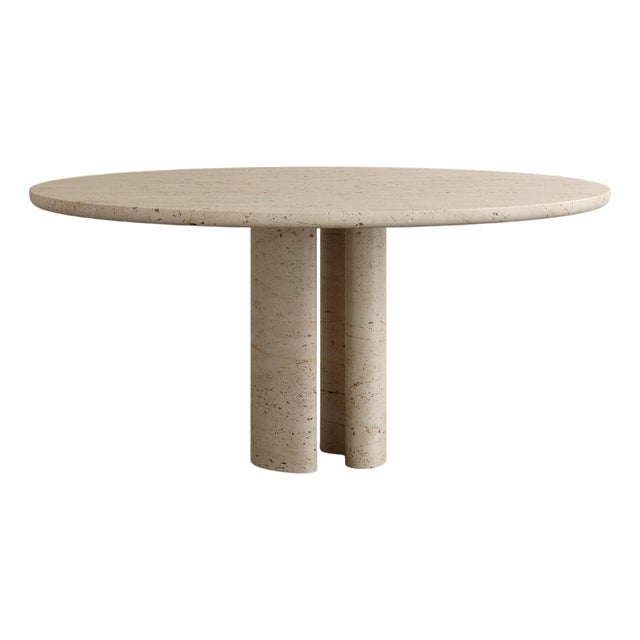 Roman Dining Table III in Roman Travertine by Paloma Editions For Sale
