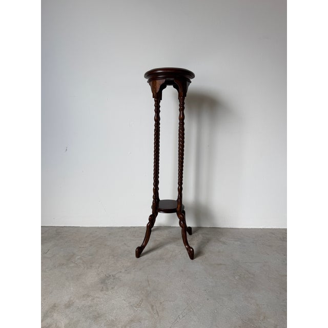 Vintage Victorian Style Carved Mahogany or Walnut Barley Twist Plant Pedestal Stand / Display Column For Sale - Image 4 of 12