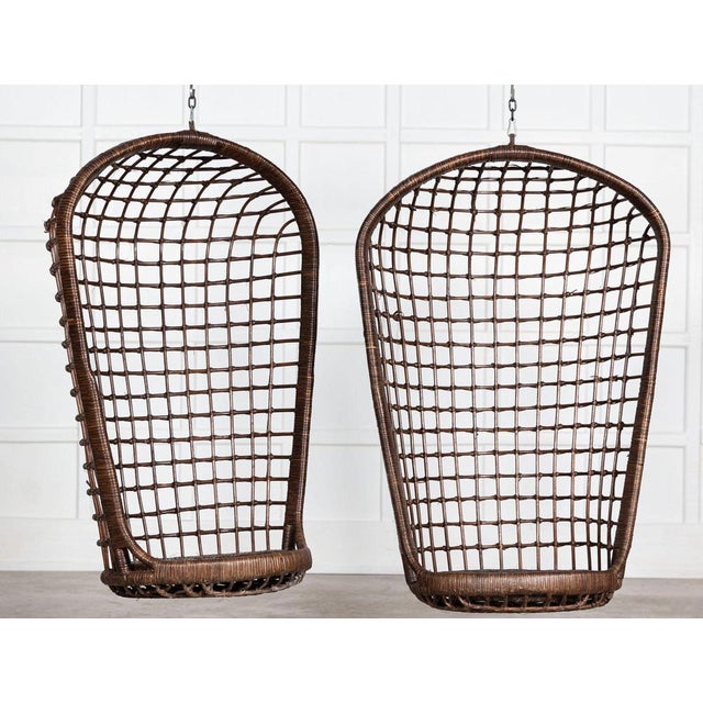 Mid-Century French Bamboo Rattan Swinging Egg Chair For Sale - Image 11 of 16