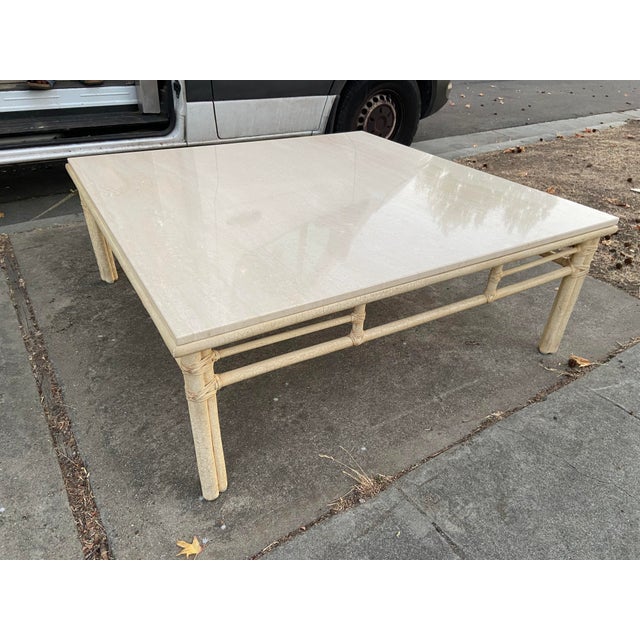 Stone McGuire Furniture Vintage Mid Century Modern Bamboo Limestone Coffee Cocktail Table For Sale - Image 7 of 18