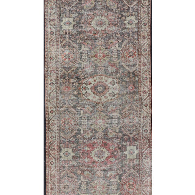 Early 20th Century Antique Persian Sultanabad Gallery With Floral Design in Lt. Blue, Gray & Red For Sale - Image 5 of 13