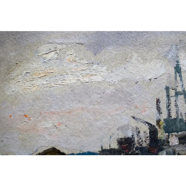 Modern Nikolajs Breikss, At the Port, 1966, Oil on Cardboard For Sale - Image 3 of 7