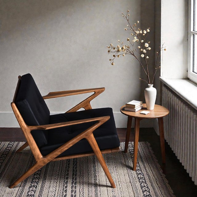 Restored Poul Jensen for Selig Danish Z Chair Black Leather 1950s For Sale - Image 10 of 18