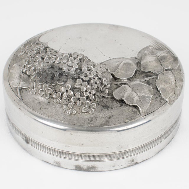 Albert Chezal Art Nouveau Pewter Box with Lilac Decor, France circa 1910 For Sale - Image 10 of 16