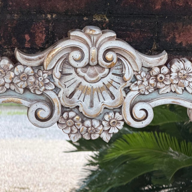 1960s Rococo Revival Wall Mirror Newly Painted in Swedish Gustavian Style Linen White and Light Blue For Sale In Mobile - Image 6 of 15