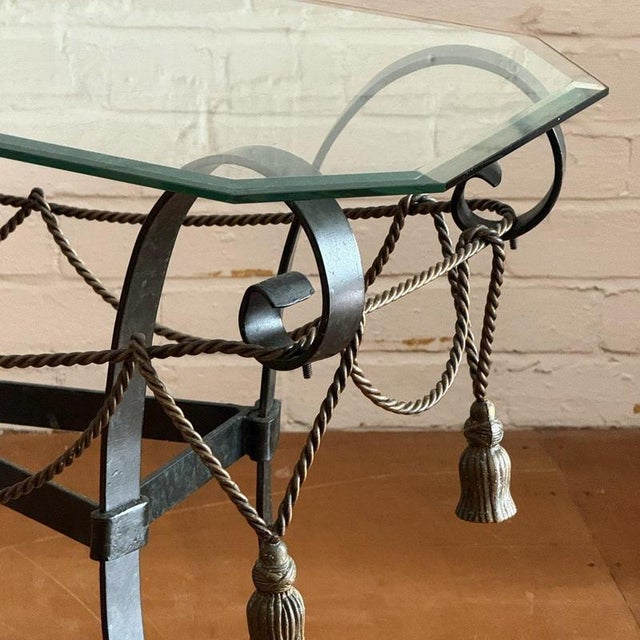 Metal and Glass Console Table with Rope Tassel Detailing For Sale - Image 5 of 9