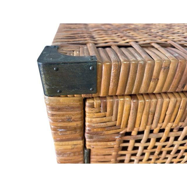 Wood Vintage Rattan Two Door Chest, Campaign/ Regency Style, Boho For Sale - Image 7 of 12