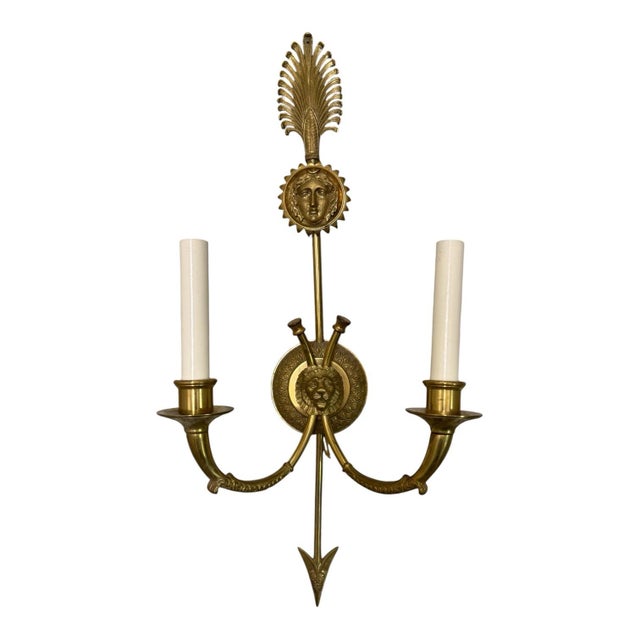 French After Andre Abrus French Neoclassical Brass Sconces- A Pair For Sale - Image 3 of 6