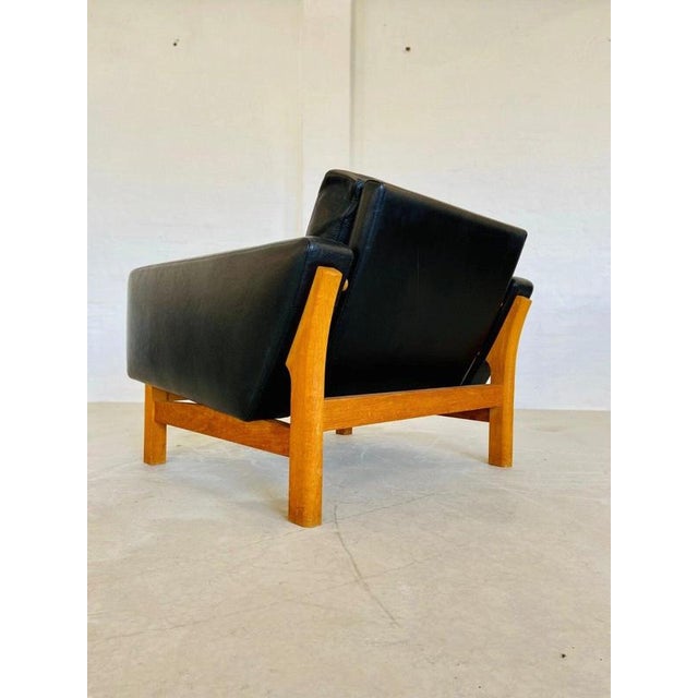 Vintage Danish Black Leather & Oak Lounge Chair by Poul M Volther for Erik Jørgensen, 1960s For Sale - Image 16 of 18