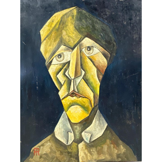 Alain Rigollier, Cubist Portrait, Oil on Wood, 1990s For Sale - Image 3 of 5