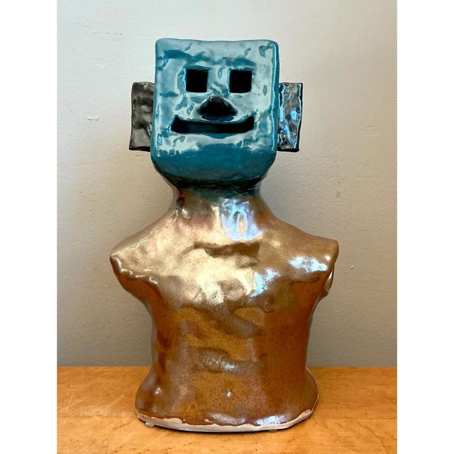 Teal Vintage Abstract Ceramic Bust Sculpture For Sale - Image 8 of 12
