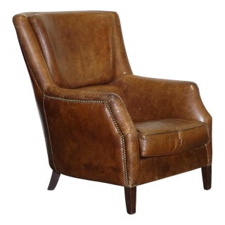 Vintage Brown Heritage Leather Reading Lounge Armchair in the style of Halo and Timothy Oulton For Sale