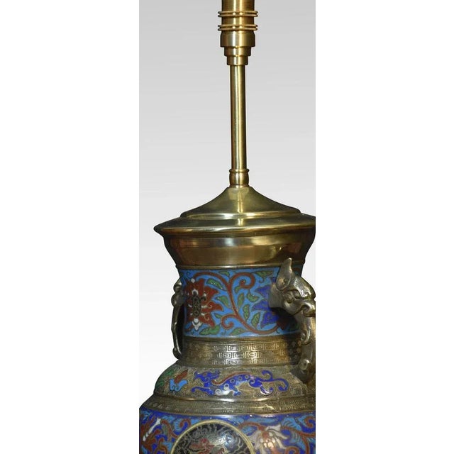 Chinese Cloisonne Twin Handled Table Lamp Base, 1920s For Sale - Image 3 of 6