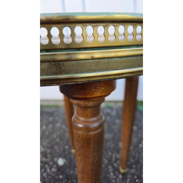 Vintage French Louis XVI–Style Marble-Top Side Tables With Pierced Brass Galleries — A Pair For Sale - Image 15 of 18