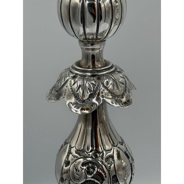 Silver Antique Sterling Silver Baroque Revival Candlesticks With Repoussé - a Pair For Sale - Image 8 of 18