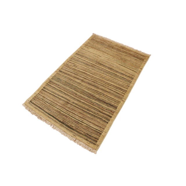 Abstract Boho Chic Gabbeh Beige/Green Wool Rug - 3'0'' X 4'9'' For Sale - Image 3 of 10