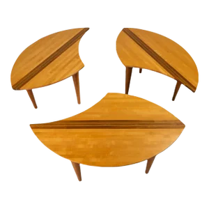 Modern Multi-Wood 3-Piece "Puzzle Table" in Solid Maple by David Levy Creations, Usa, C. 1990's