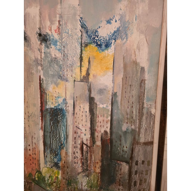 1950s Vintage Signed Painting Mid Century Modern Cityscape For Sale - Image 5 of 14