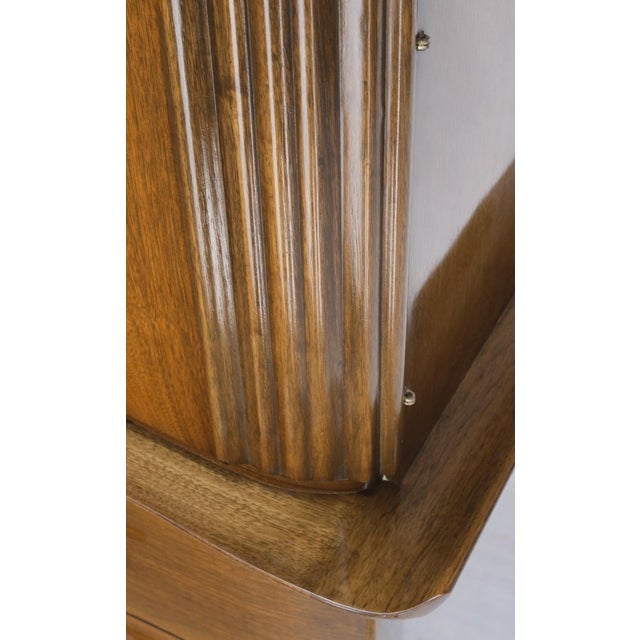 Light Walnut Bow Front Drawers Long Brass Pull Hardware Gentleman's Chest Mint For Sale - Image 12 of 18