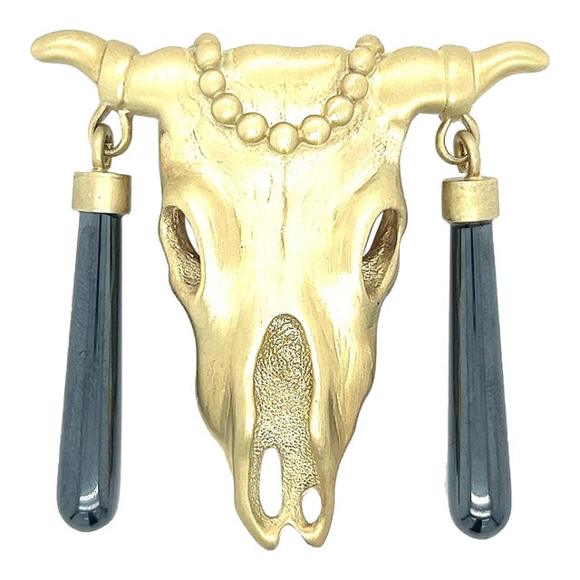 Vintage 14k Brushed Yellow Gold Mignon Faget Signed Dead Bull Brooch or Pendant For Sale