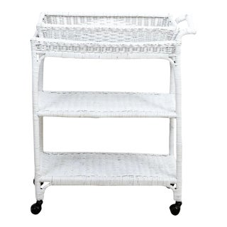 Wicker Tray Top Bar Cart For Sale