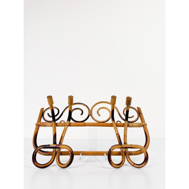 Italian Riviera Mid-20th Century Modern Cane, Rattan & Bamboo Wall Coat Rack, 1960s For Sale - Image 9 of 13
