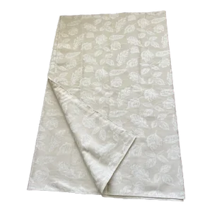 2000s Cream Colored Cotton Banquet Size Leaf Pattern Tablecloth