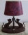 Metal Table Lamp with Oval Teak Base, 2 Cats on Metal Scratching Post & Red Printed Oval Cardboard Shade, 1970s For Sale - Image 7 of 7
