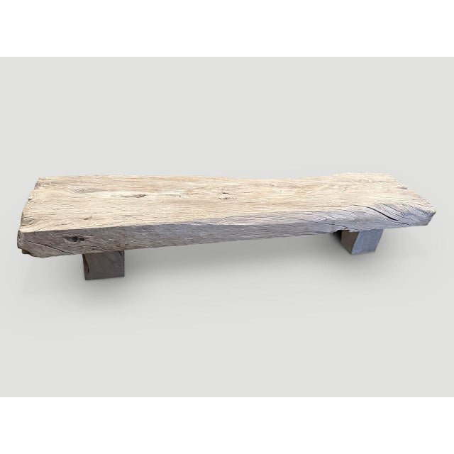 Contemporary Andrianna Shamaris Bleached Teak Wood Log Bench or Coffee Table For Sale - Image 3 of 5