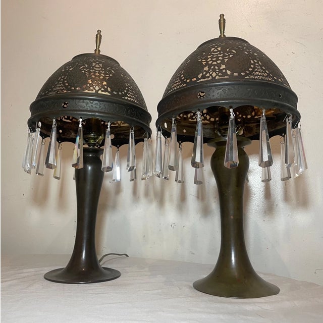 Antique Ornate Patinated Bonze Austrian Reticulated Electric Table Lamps - a Pair For Sale - Image 14 of 18
