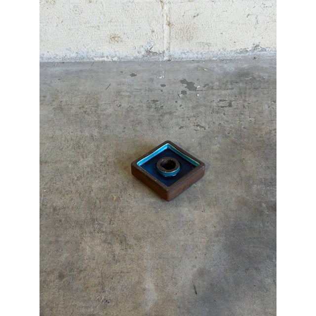 Candleholder Square Stoneware Vibrant Blue Glaze Denmark Mid-Century Modern 1970s For Sale - Image 10 of 10