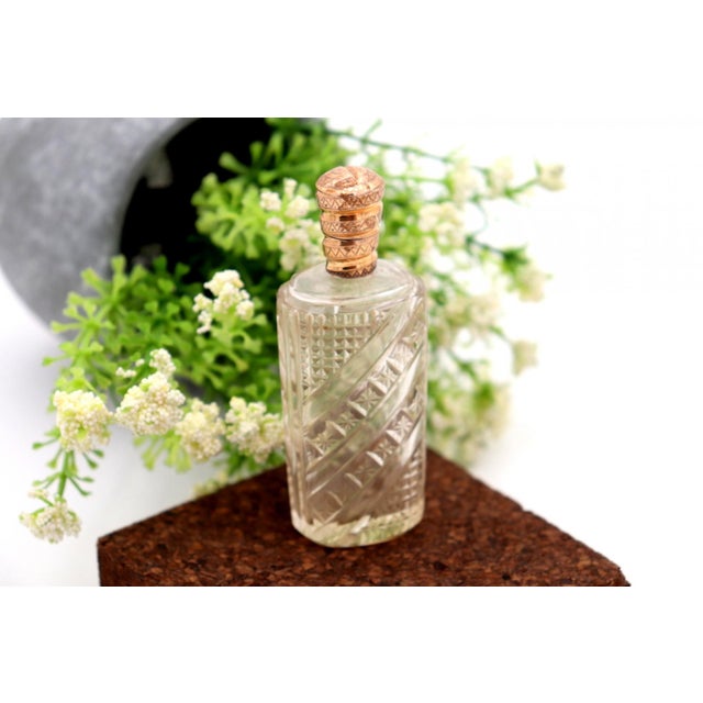 Perfume Bottle in Cut Glass with Gold Cap For Sale - Image 6 of 6